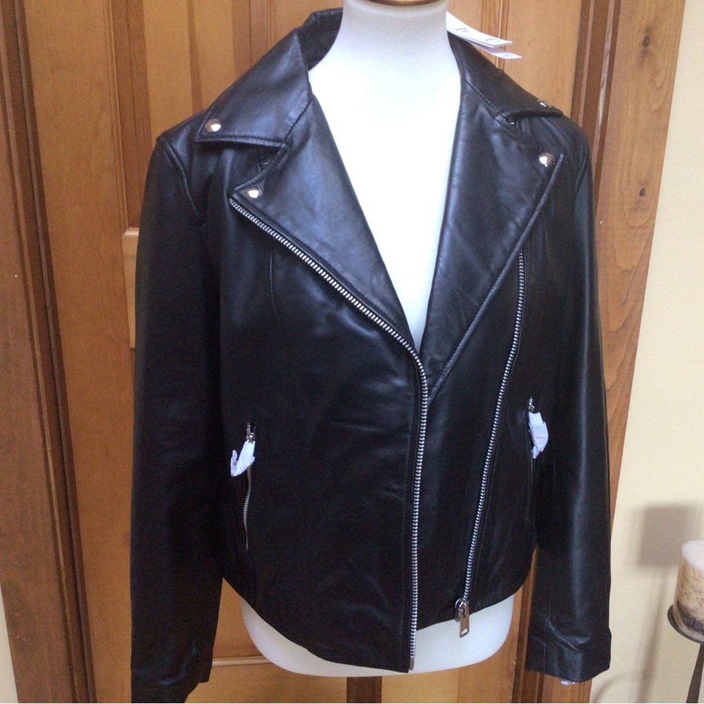 Mango genuine black leather Moto jacket